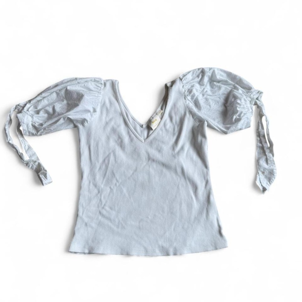 Maeve By Anthropologie White Top w/ Tie Sleeves